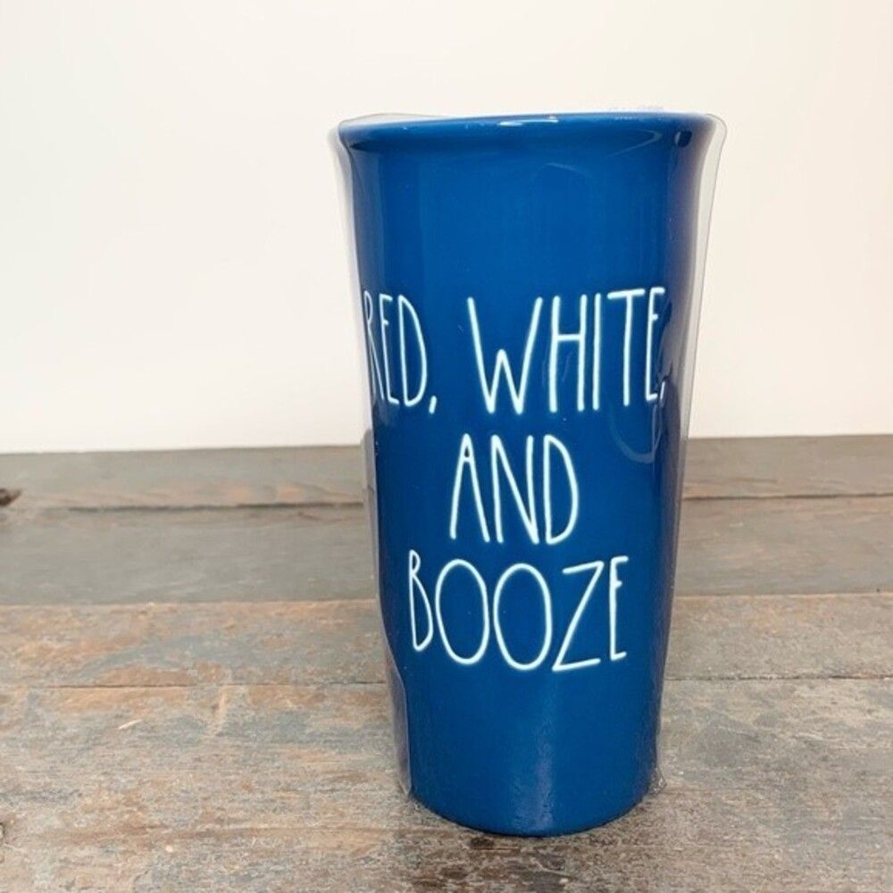 New In Box Rae Dunn Red, White, & Booze Travel Mug Rae Dunn Artisan Collection - Picture 2 of 7